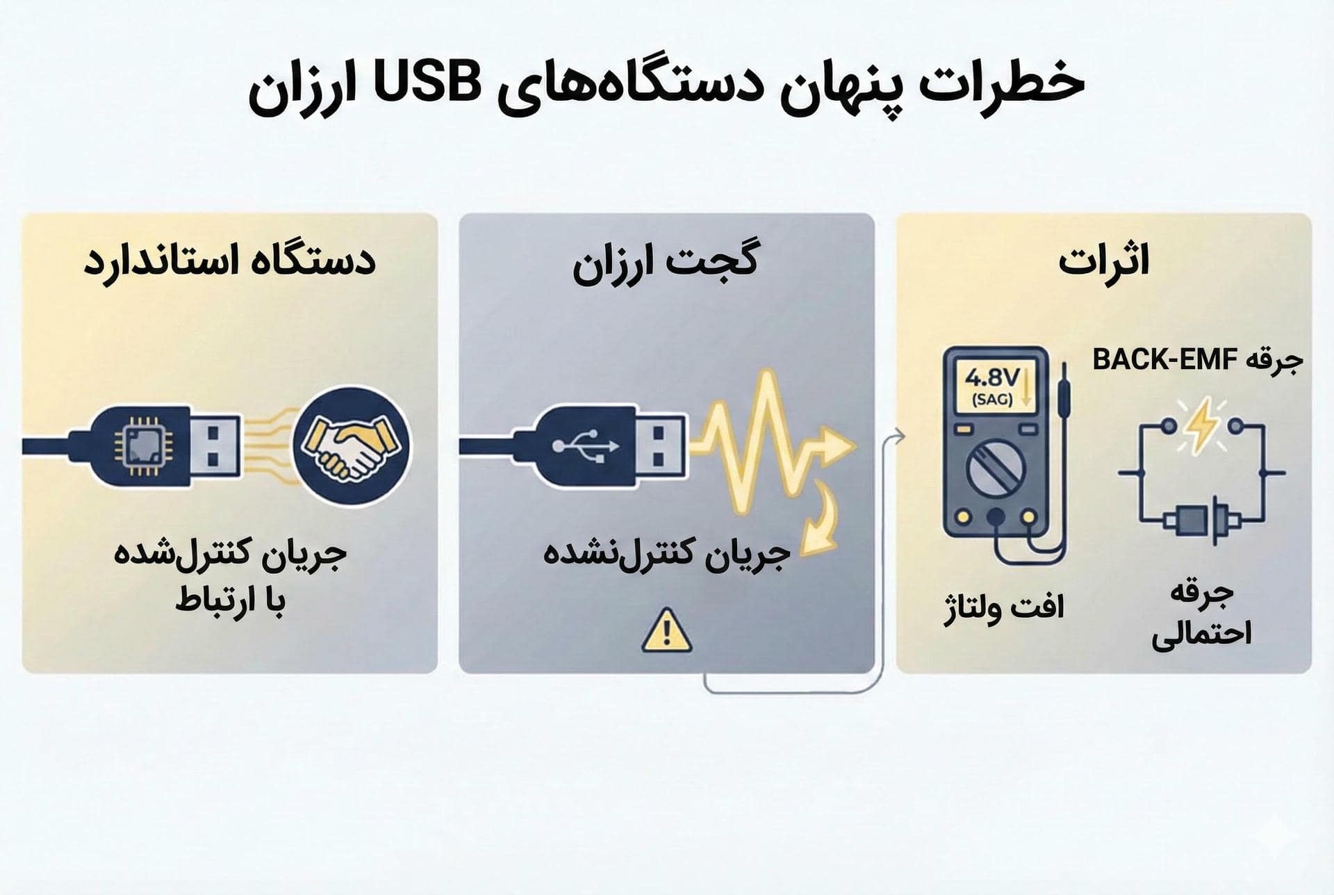 یک اینفوگرافیک درباره‌ی خطرات دستگاه‌های یو اس بی ارزان و غیراستاندارد