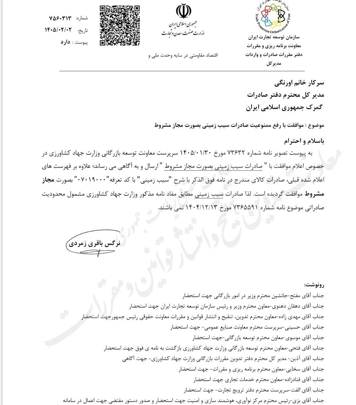 رفع مشروط ممنوعیت صادرات سیب زمینی رفع مشروط ممنوعیت صادرات سیب زمینی