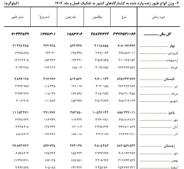 رکورد کشتار طیور در ۱۴۰۴؛ عرضه ۲.۷ میلیون تن گوشت به بازار