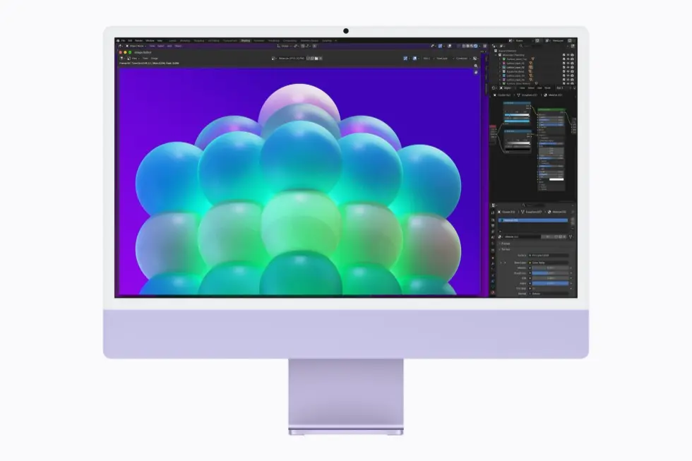 کامپیوتر آی‌مک (iMac) مدل M6 با نمایشگر بزرگ و رنگ‌بندی بنفش