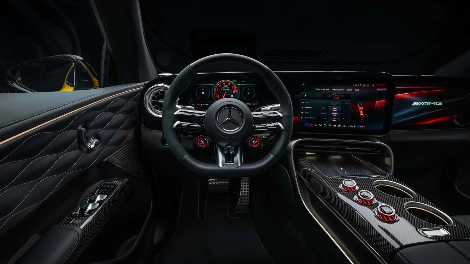 نمای داخلی و داشبورد مدرن خودروی مرسدس بنز (Mercedes-Benz) مدل AMG